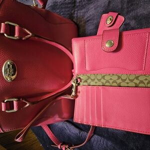 Coach Pink and Tan Shoulder Bag
